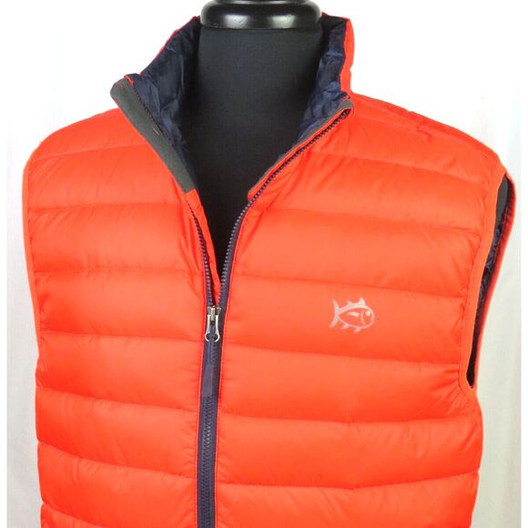 Men's Southern Tide Zip-Up 90% Down Orange Puffer Vest Jacket Medium - Picture 1 of 7